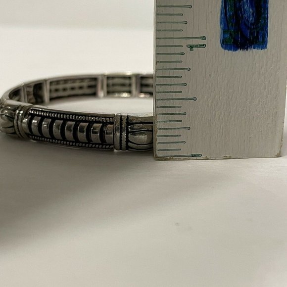 silver tone stretch Rectangle Station Bangle Bracelet Art Deco Black - Picture 3 of 6